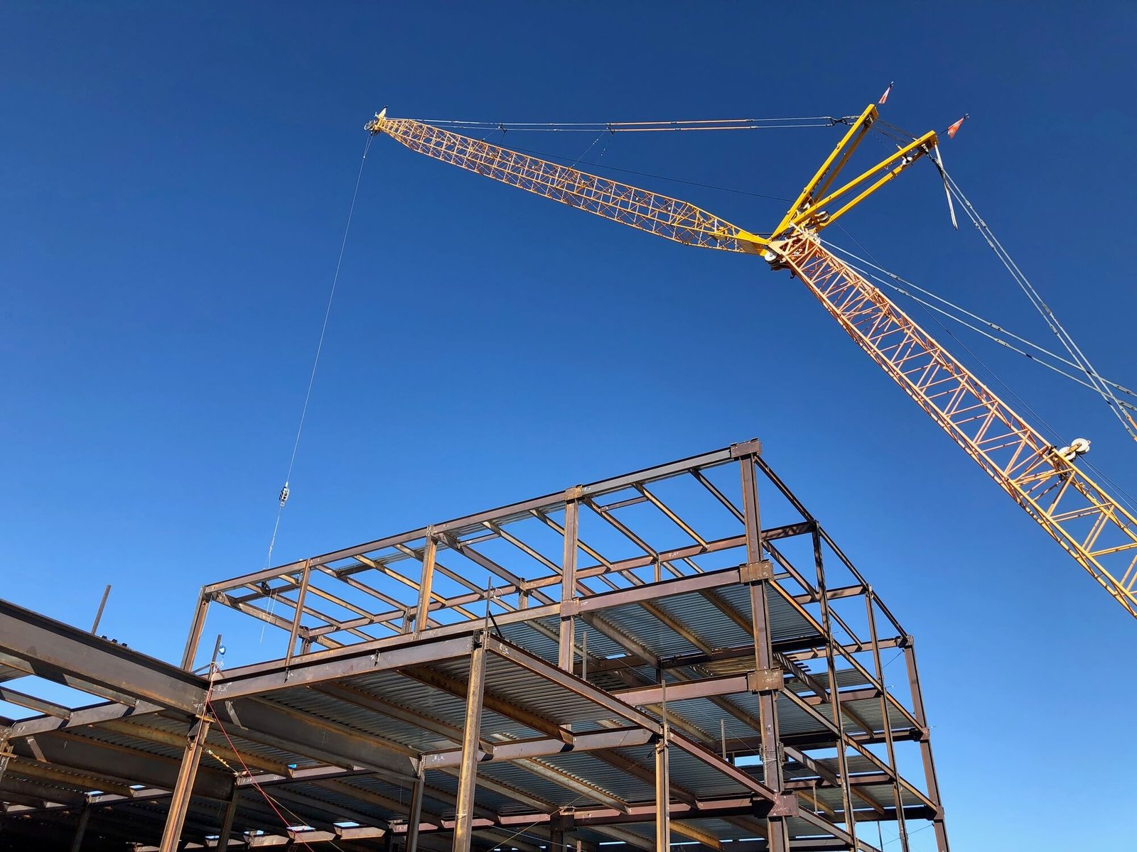 Structural steel erection with crane